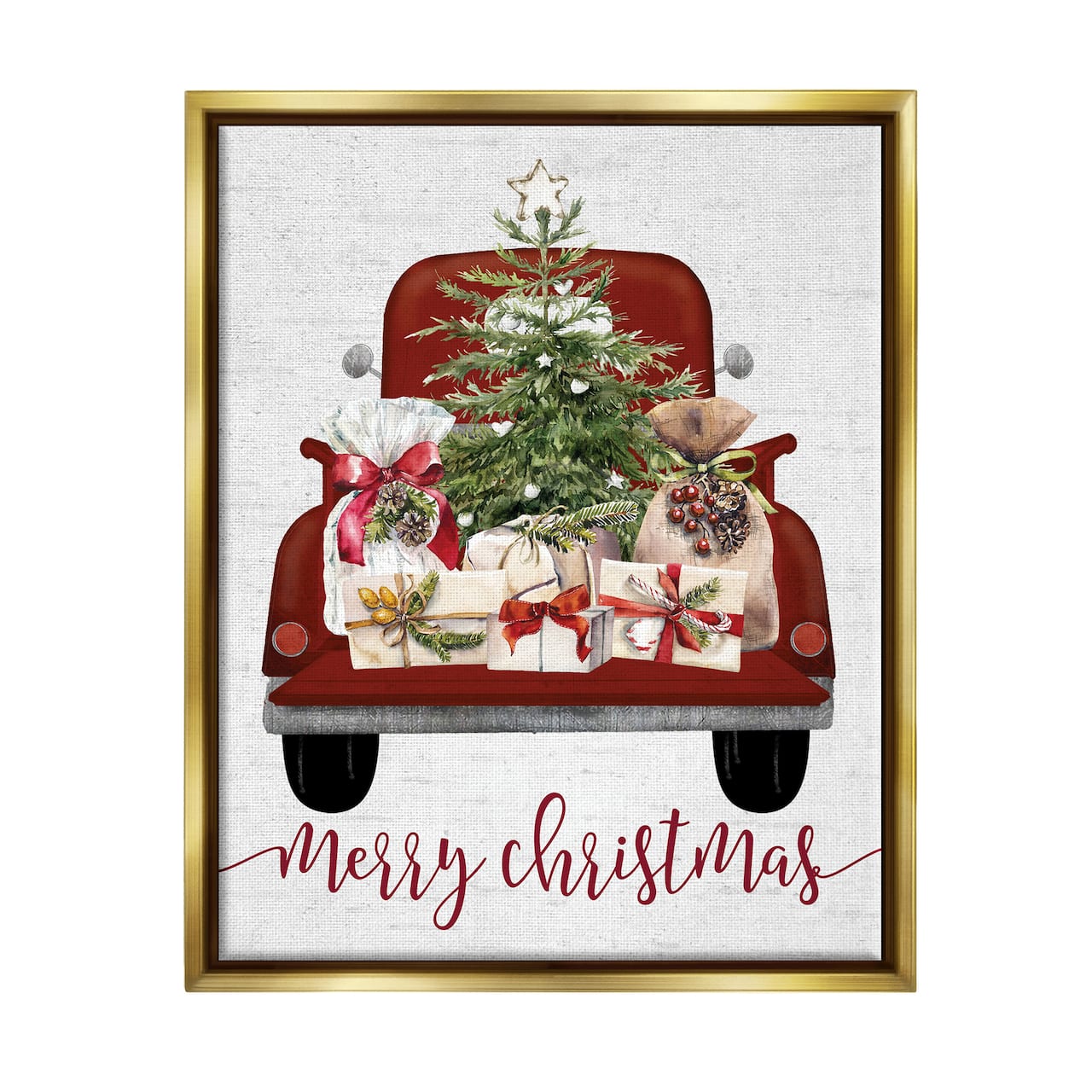 Stupell Industries Merry Christmas Holiday Presents Framed Floater Canvas Wall Art